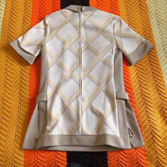 1960s MOD argyle print yellow and grey collared dagger collar short sleeved blou - Picture 10 of 10